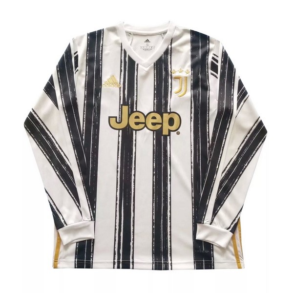 Thailande Maillot Football Juventus Domicile ML 2020-21 Blanc Noir